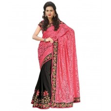 SareeShop Women's Georgette Saree (SareekaBrasso_Dark Pink and Black)